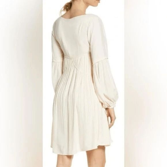 The Aneta Mini Silk Blend Artisan Babydoll Dress  Sancia Ivory Dress - Picture 5 of 6